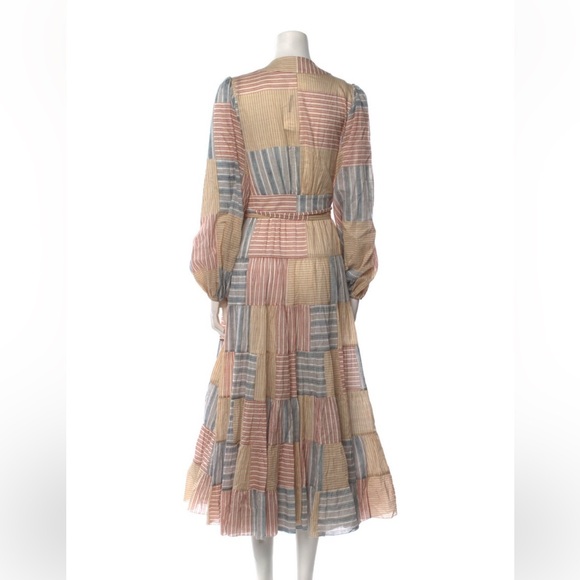 Zimmermann Patchwork Stripe Tiered Midi Dress in Blue, Pink, Cream - Picture 2 of 3